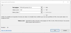 Formation Excel a distance sur la fonction TROUVE boite arguments SI