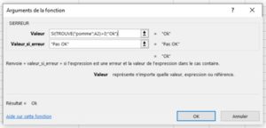 Formation Excel a distance sur la fonction TROUVE boite arguments SIERREUR