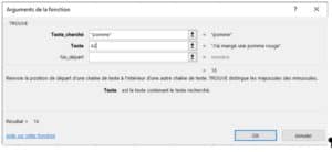 Formation Excel a distance sur la fonction TROUVE boite arguments1