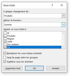 Formation Excel à distance sur le calcul d'un sous-total