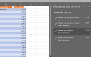 Formation Excel à distance - Tableau Excel avec des données et le volet "Commentaires"