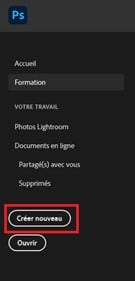 Formation Photoshop à distance créer un nouveau document