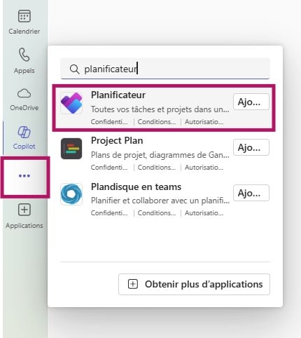 Ajout du planificateur dans le volet d'application