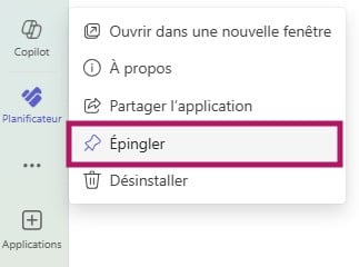 Épingler une application sous teams