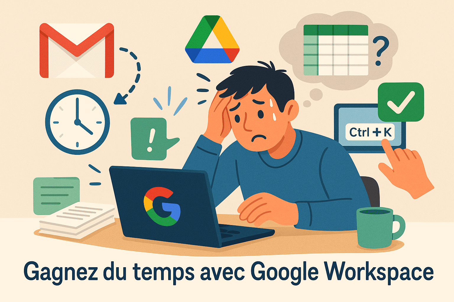 Personne stressée sur l'utilisation Google Workspace sans savoir les bonnes pratiques