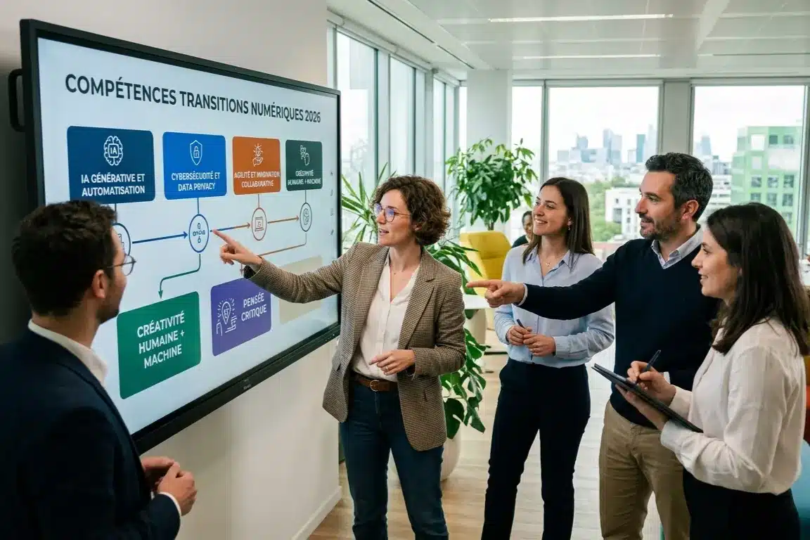 Réunion de travail autour des aptitudes clés pour la transition numérique.